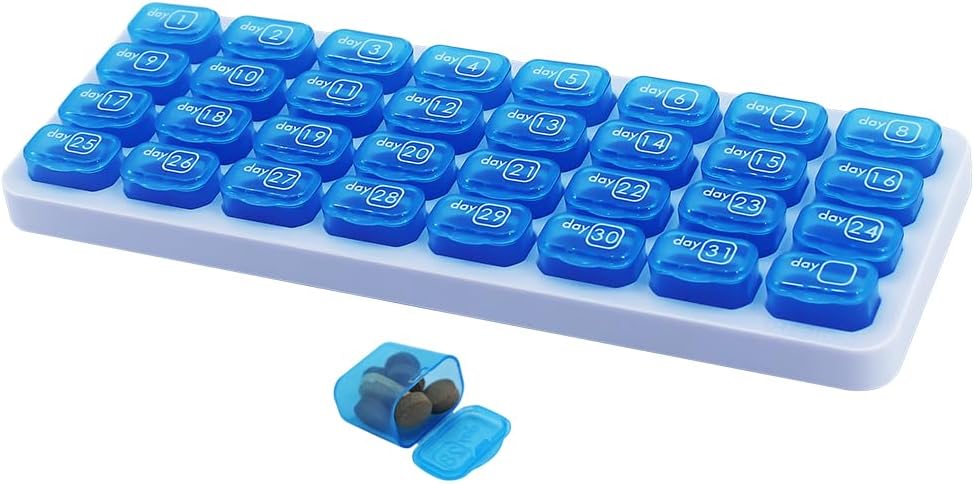 Monatliche Pille Organizer, große Reise Pille Box 31 Tag, Tägliche Pille Fall, Pillenhalter Behälter für Vitamin, Medizin, Supplement, Fischöl, Blau