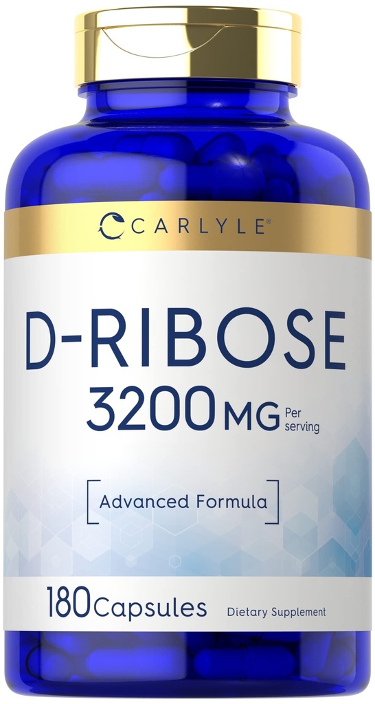 Carlyle D-Ribose Capsules $ 3200mg $ 180 pilules $ Formule avancée $ Non-OGM, supplément sans gluten
