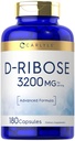 Carlyle D-Ribose Capsules $ 3200mg $ 180 pilules $ Formule avancée $ Non-OGM, supplément sans gluten