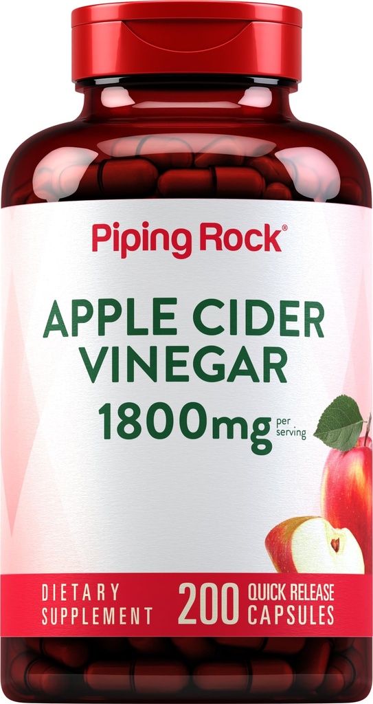 Piping Rock Apfel Apfel Apfelessig Kapseln 1800 mg | 200 Pillen | Potent Formel | ACV Ergänzung für Männer und Frauen | Non-GMO, Glutenfrei