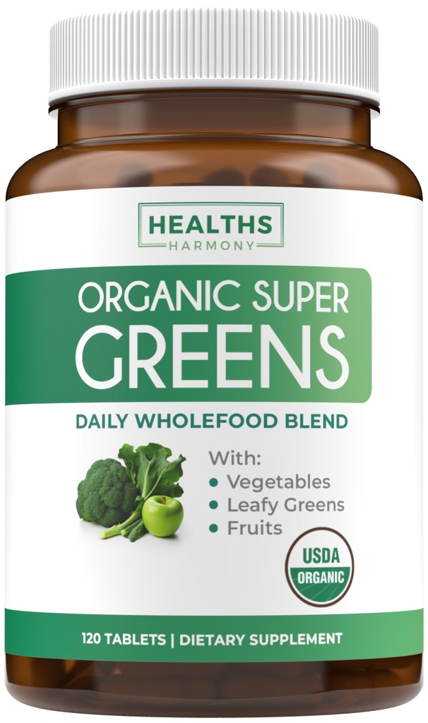 USDA Organic Super Greens Supplement - Bio Greens Obst und Gemüse Ergänzung für Erwachsene mit 28 Superfood-Komplex mit Superfruits Roots Herbs & More - Vegan & Non-GMO (bis zu 2 Monate Versorgung)