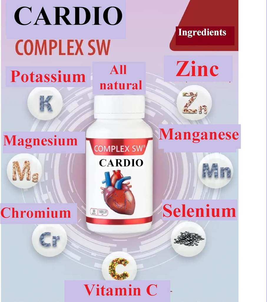 Cardio Heart Health Supplements, Gesunde Blutzirkulation & Blutdruckunterstützung mit Kalium, Magnesium, Chrom, ZINC, Mangan, Chrom, Selen, 30CAPSULES 1000.31 Mg Jede