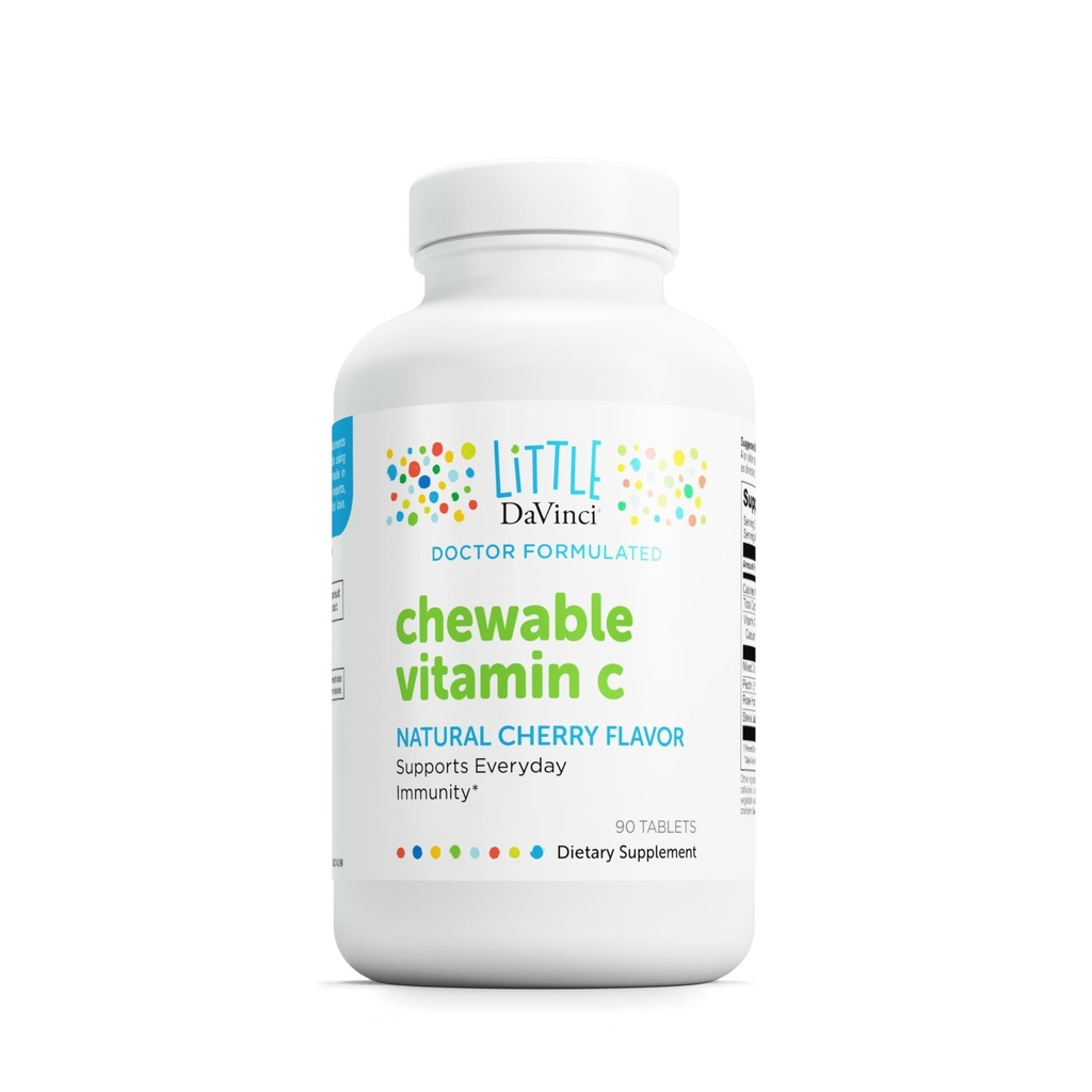 DAVINCI Labs Vitamine à croquer C - Supplément de vitamine C pour enfants pour soutenir le système immunitaire, la peau saine et le bien-être général - avec la pectine, le HIPS de Rose et plus - Saveur de cerise - 90 comprimés à croquer