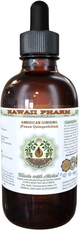 American Ginseng Alcohol-Free Liquid Extract, Ginseng (Panax Quinquefolius) Getrocknete Wurzel Glycerit Hawaii Pharm Natural Herbal Supplement 4 oz