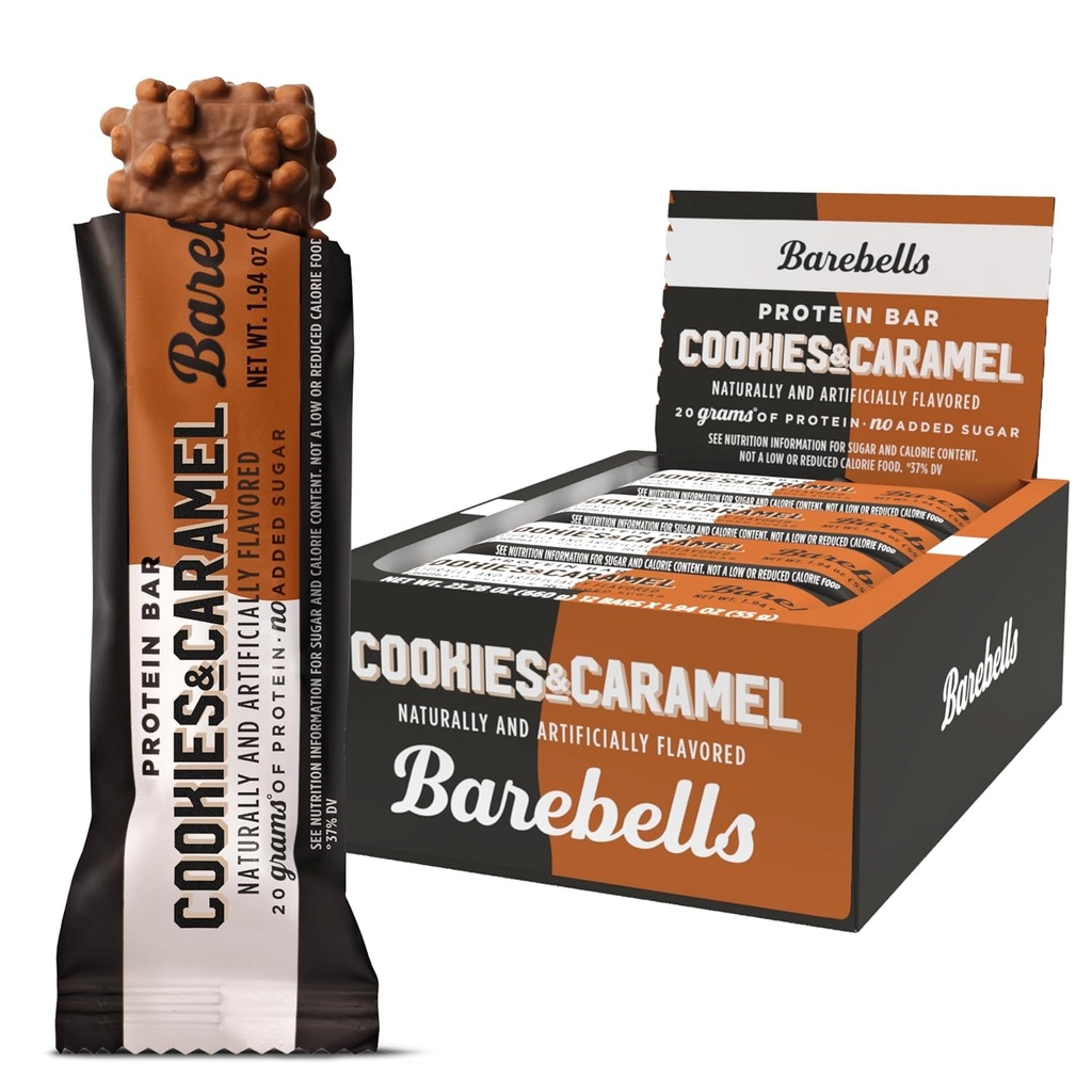 Barebells Protein Bars Cookies und Caramel - 12 Count, 20g High Protein Treats - Chocolate Nutrition Bar mit 1g Gesamtzucker - On-The-Go Frühstück oder Post-Workout Snack