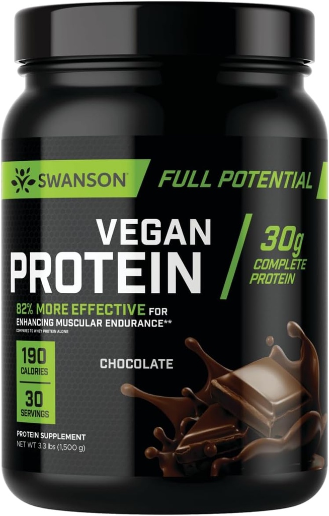 Swanson Full Potential Vegan Protein - Schokoladengeschmack, ganz Vegan Protein Pulver für Muskelaufbau und -gewinnung - 30 g