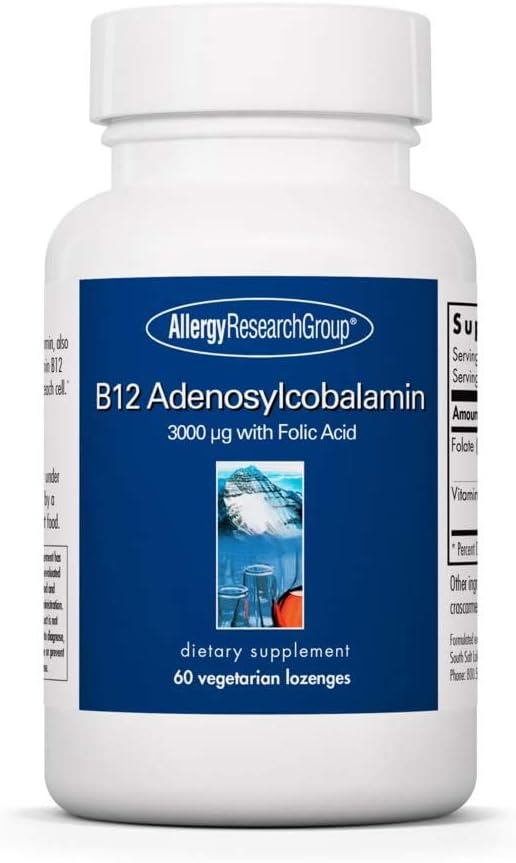 Allergy Research Group B12 Adenosylcobalamin Supplement - mit Folsäure, Vitamin B12 3000 mcg, Folate, Pure B12, Vegetarische Lozenges - 60 Count