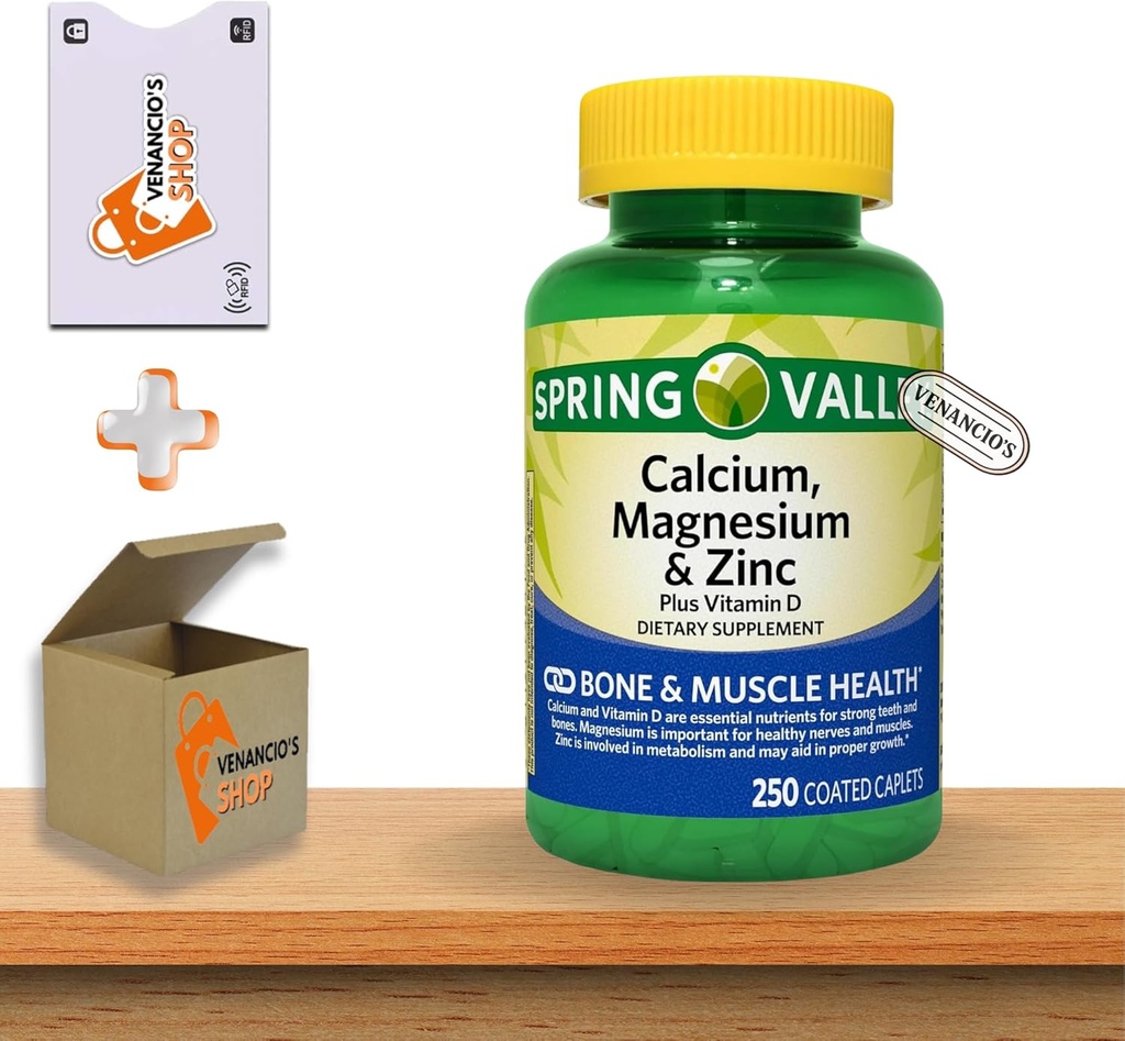 Calcium Magnesium Zink mit Vitamin D3 Kapseln • Knochen und Muskeln • Immununterstützung • Nahrungsergänzung • 250 Graf von Spring Valley Plus Venancios Shop Sticker