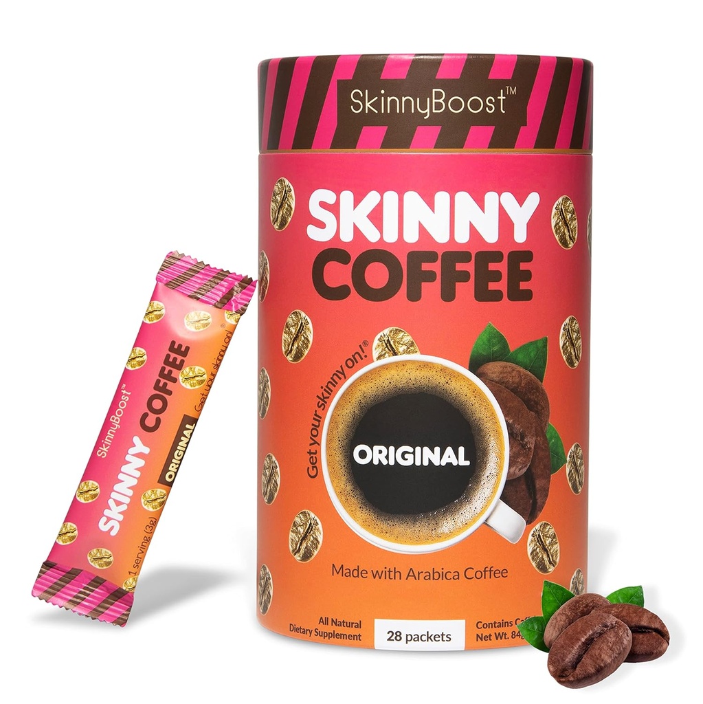 Skinny Boost Instant Skinny Coffee Sticks (Unflavored) - Hergestellt mit Arabica Kaffeebohnen, Garcinia Cambogia, Green Tea Extract, B Vitamine, Fiber und Prebiotics - Sugar Free-Keto Friendly (28 Packungen)