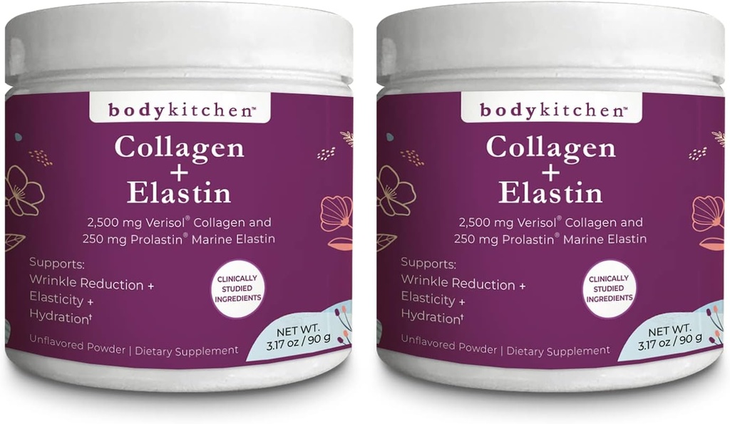 Body Kitchen Collagen und 250 mg Elastin Ergänzung zu Hilfsmittel Zeichen der Alterung, Unterstützung Haut Gesundheit & Elastin, Weniger Falten, Unflavored Powder, Geschmackslos, Odorless, farblos, 30 Portionen (2 Pack)