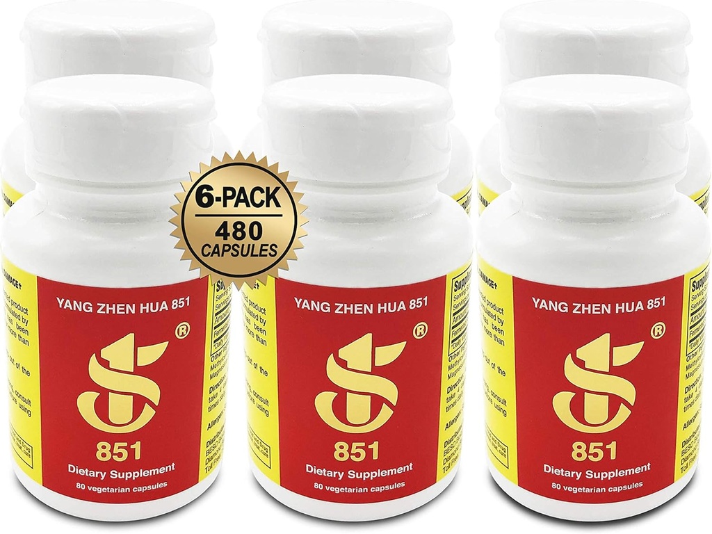 YANG Zhen Hua 851, Vous garder en bonne santé naturellement®, fait avec 100% de soja fermenté biologique USDA, sans gluten, sans lait, BCAA, BCFA, minéraux, protéines (480 capsules) - 6 bouteilles