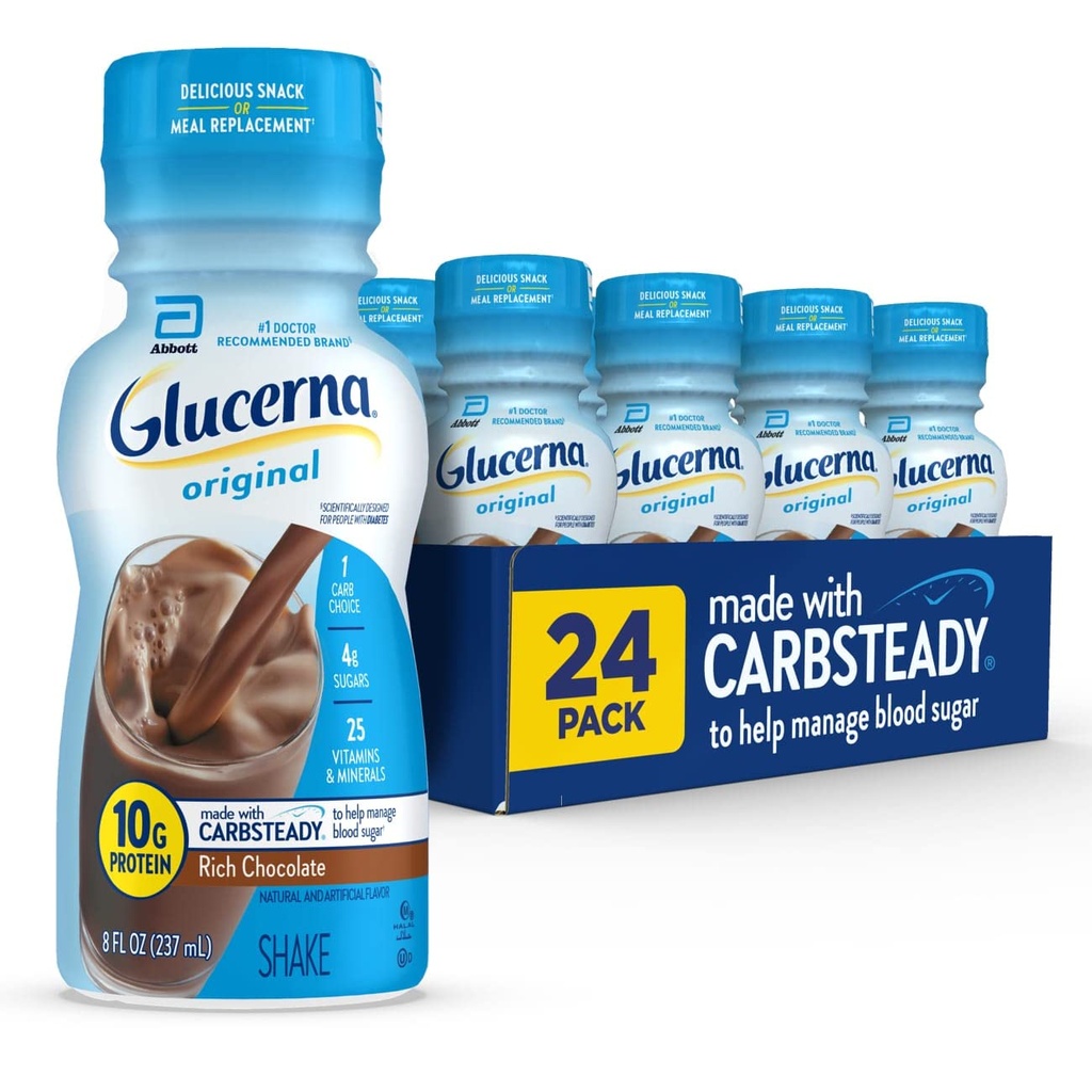 Glucerna Original Diabetes Care Shake, Rich Chocolate, Diabetic Meal Ersatz zur Unterstützung von Blutzucker Management, 10g Protein, 180 Kalorien, Bereit zu trinken, 8-fl-oz Flasche, 24 Pack