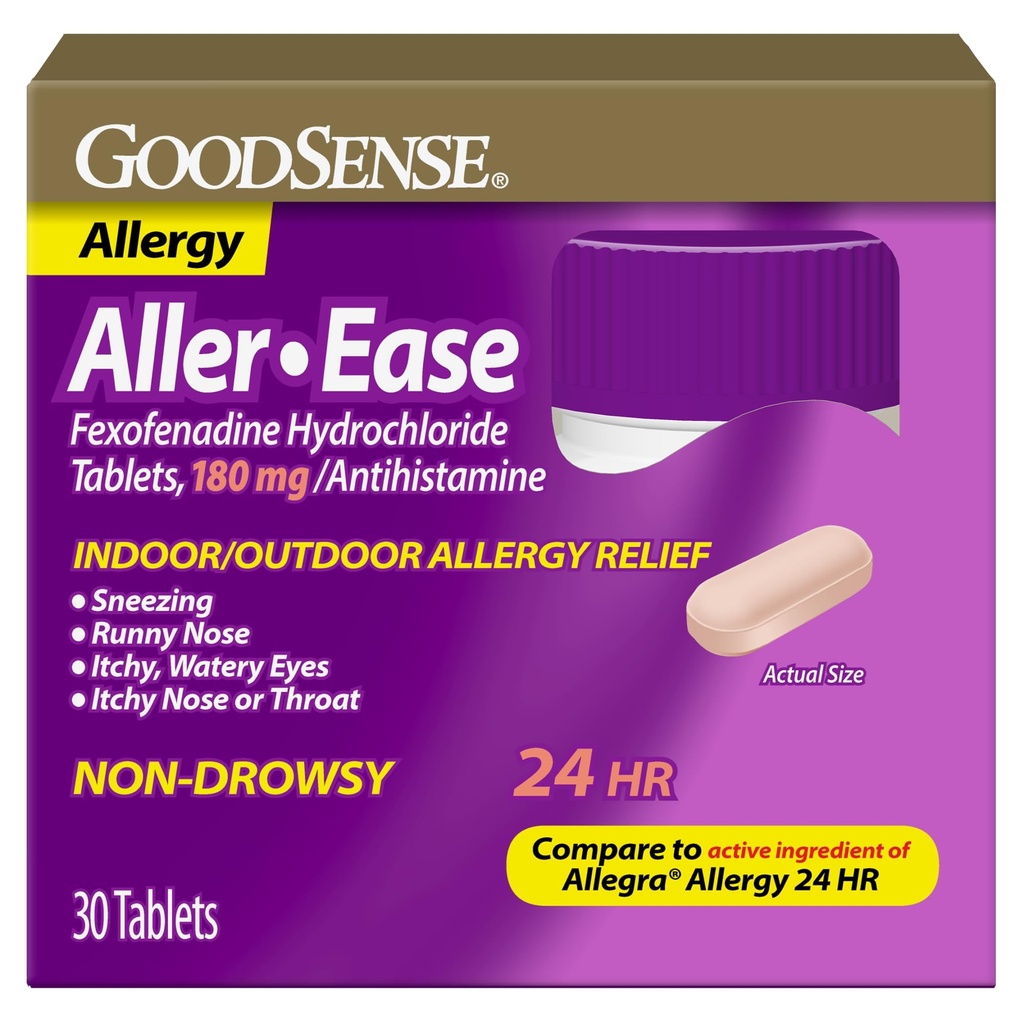 GoodSense Aller-Ease - Fexofenadine Hydrochlorid 180 mg Tabletten - 24-Stunden Allergy Medizin für Innen- und Außenhilfe, 30 Zähler