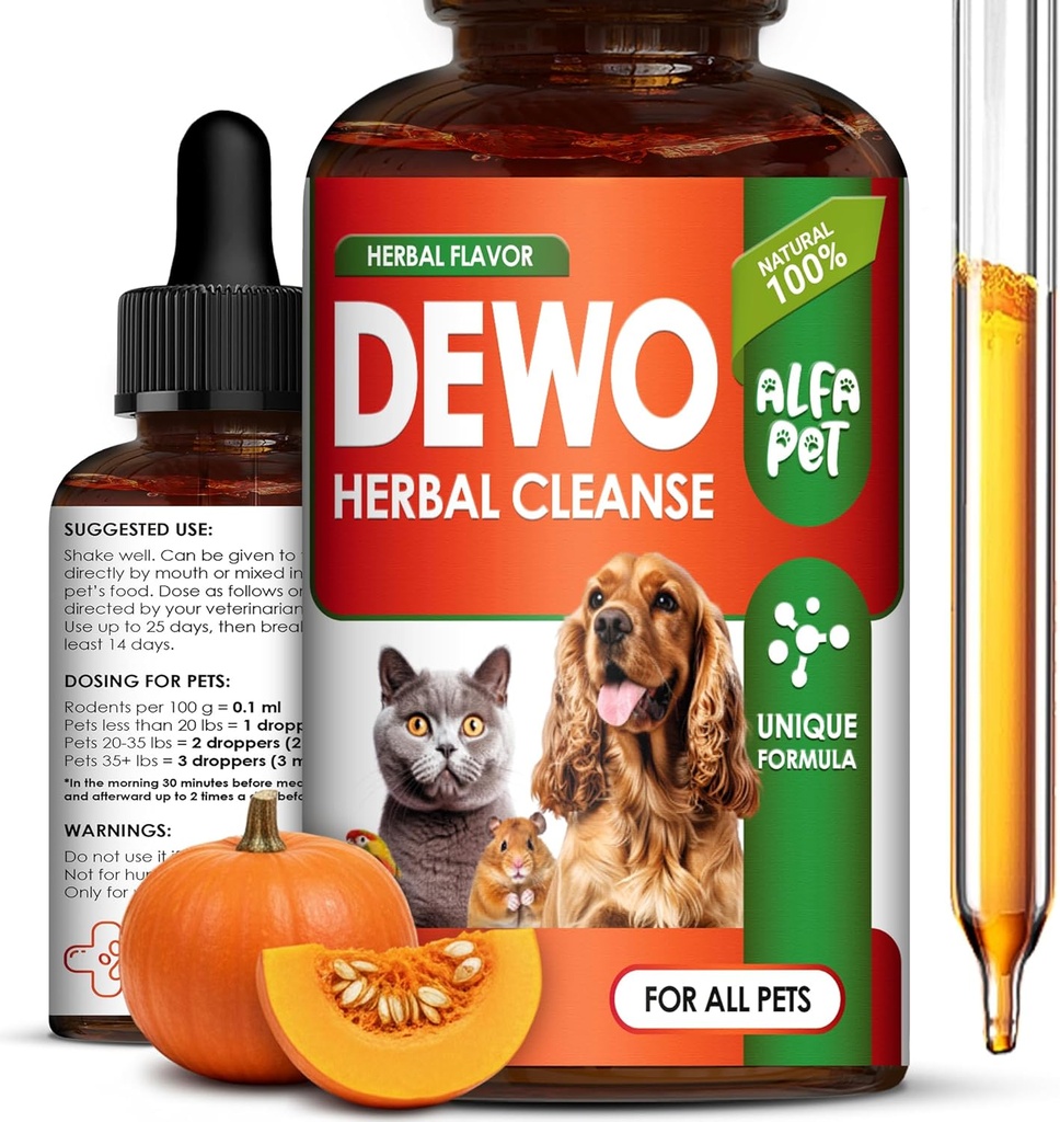 Cat & Dog Nettoyeur à large spectre à base de plantes – Nettoyage liquide pour chiots et chatons – Soutien digestif et meilleure nutrition Absorption pour animaux domestiques – Wormwood, graines de citrouille et carottes dans la composition – 2 Oz