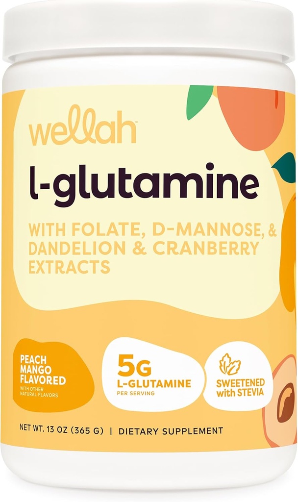 Wellah L-Glutamine Peach Mango (50 portions) - 5g L-Glutamine par portion, sucré avec Stevia