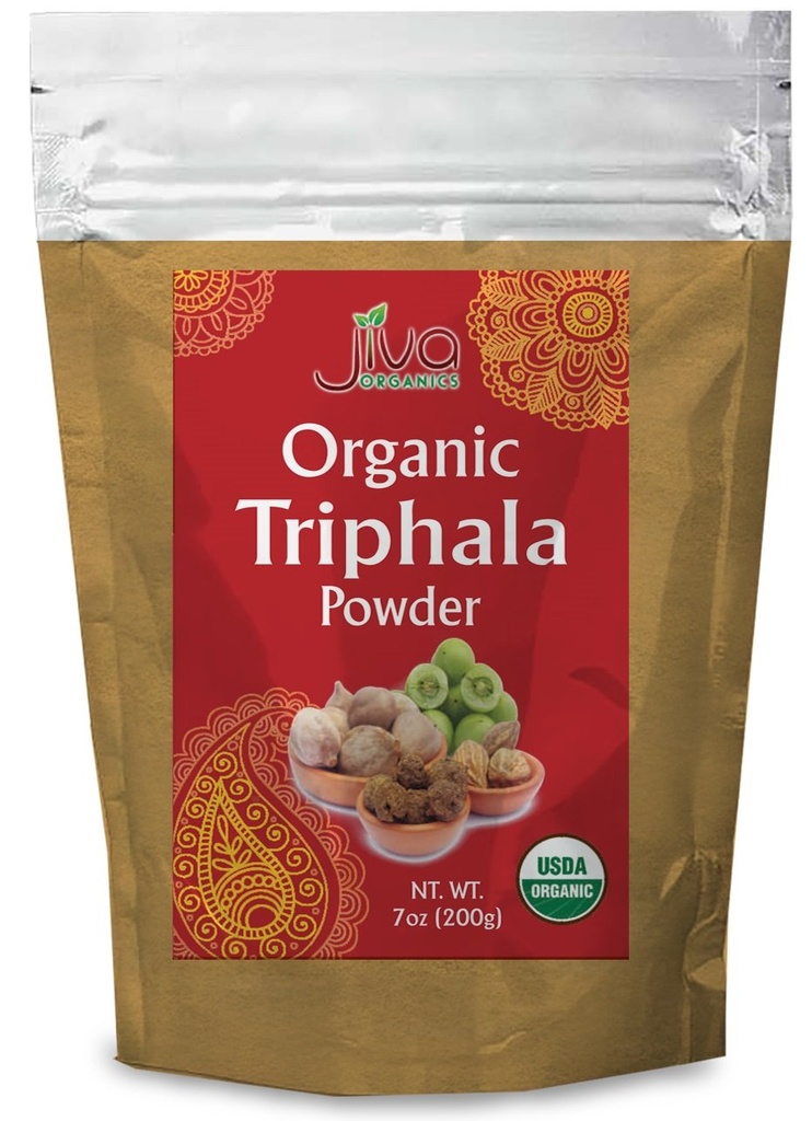 Jiva Organics Bio Triphala Pulver 7 Unze Tasche - Boden Amla, Bhibitaki und Haritaki Früchte gemischt, 100% natürlich & Non-GMO