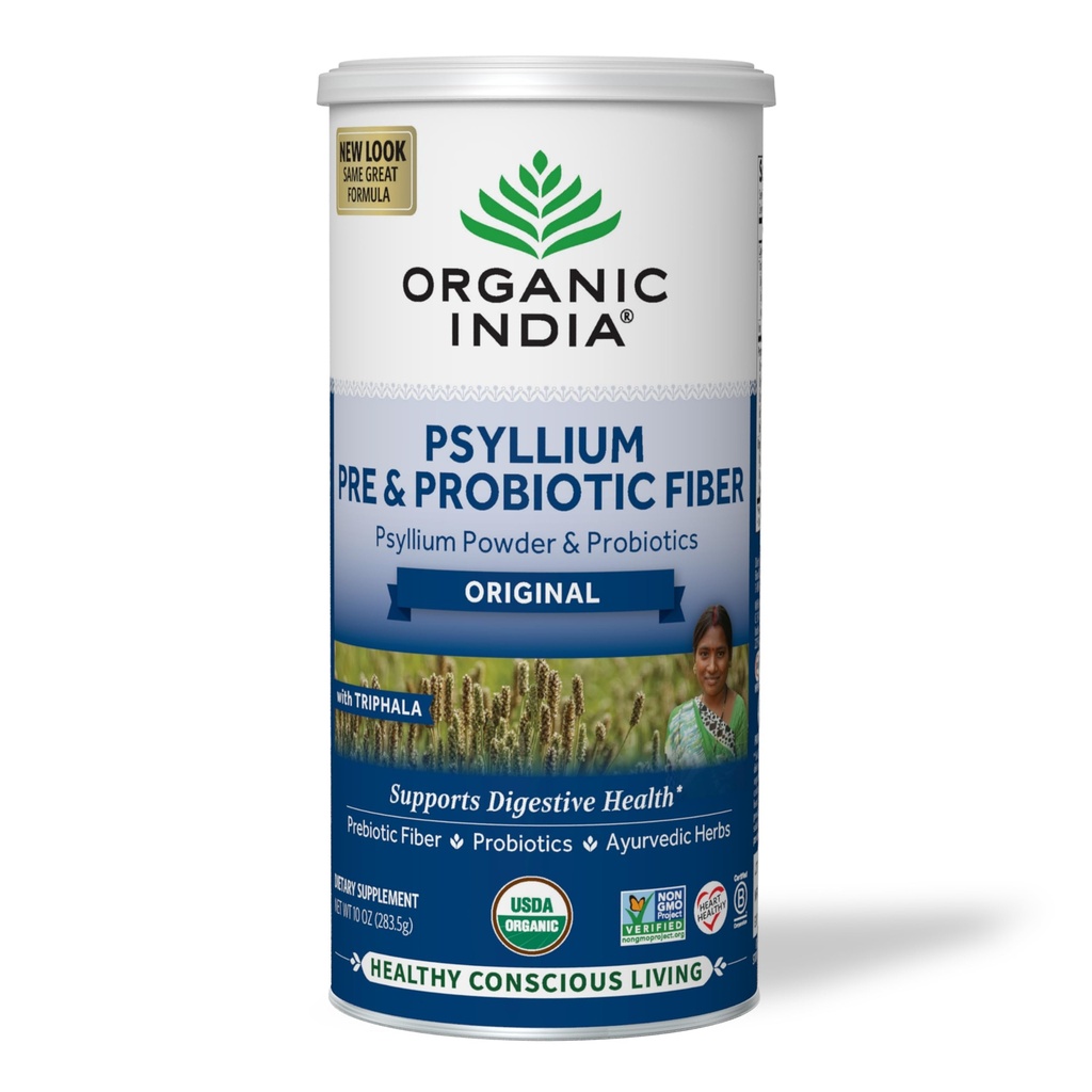 ORGANIC INDIA Psyllium Husk Pulver - Pre & Probiotic Fiber Supplement, Organic Psyllium Husk Fiber Supplement, Ganzes Psyllium Husk Pulver Unflavored, Dietary Fiber, USDA Organic, Gluten Free - 10 Oz