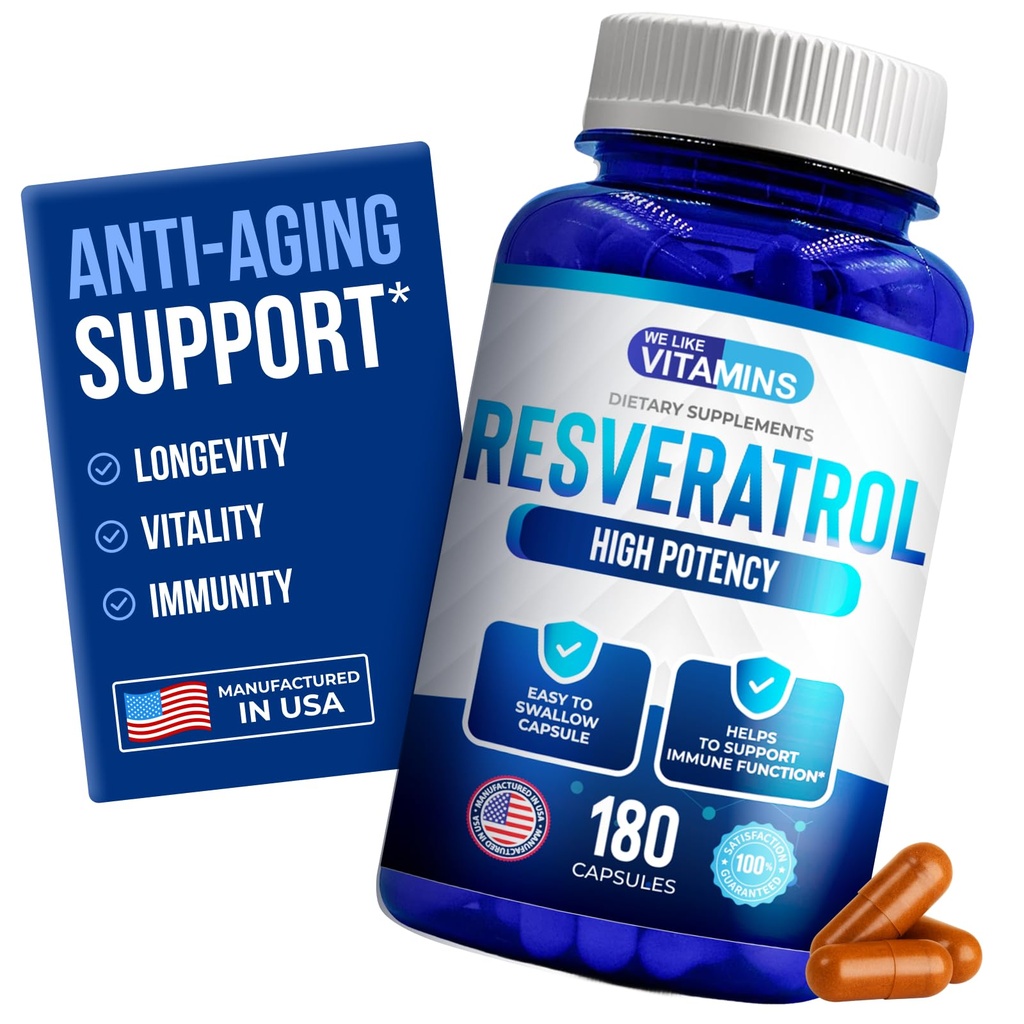 Wir mögen Vitamine Resveratrol 1000mg pro Servieren - 180 einfach zu schlucken Veggie Kapseln - Natürliche Resveratrol Ergänzung 1000mg - Antioxidante Ergänzung hilft Anti-Aging und Immunsystem zu unterstützen