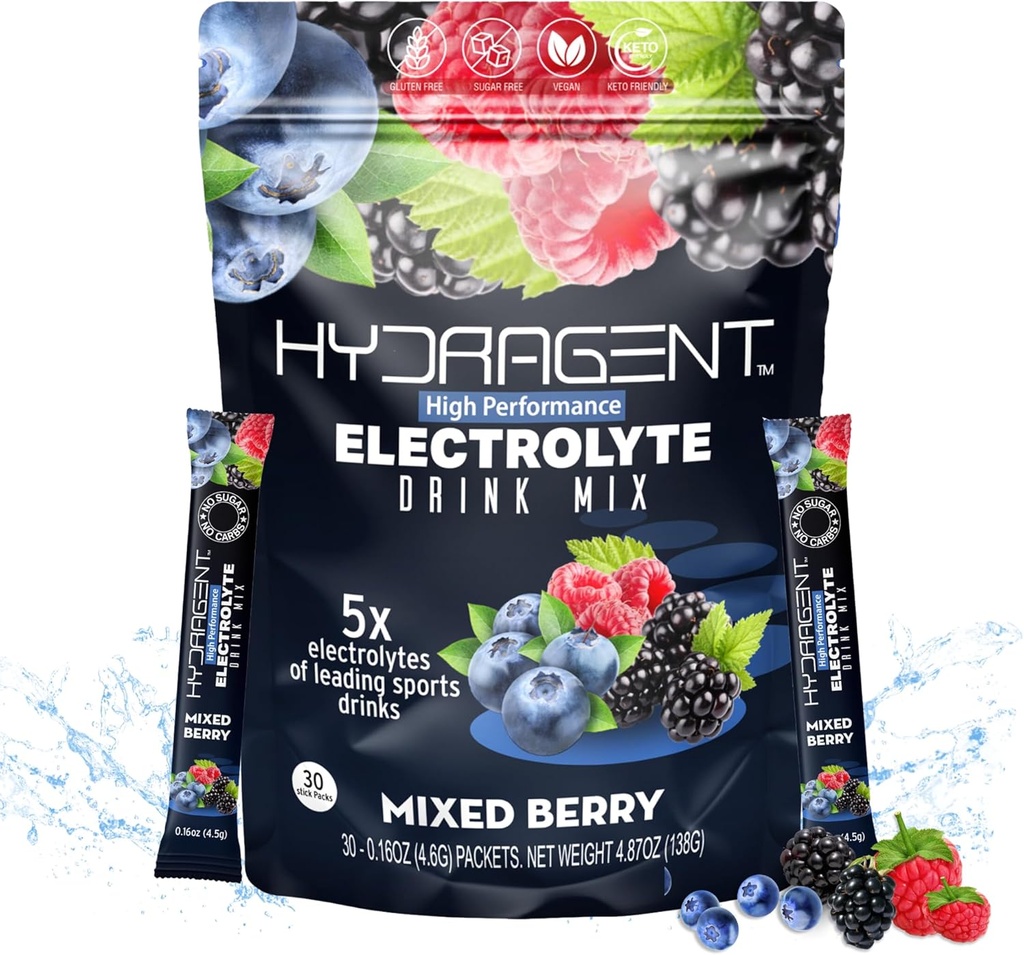 Elektrolyte Ersatz Stick Packs. Zero Sugar, Hochleistungselektrolyte. Über 1000mg Salz Plus Magnesium und Kalium. Schlüsselminerale für Hydration. (Mixed Berry)