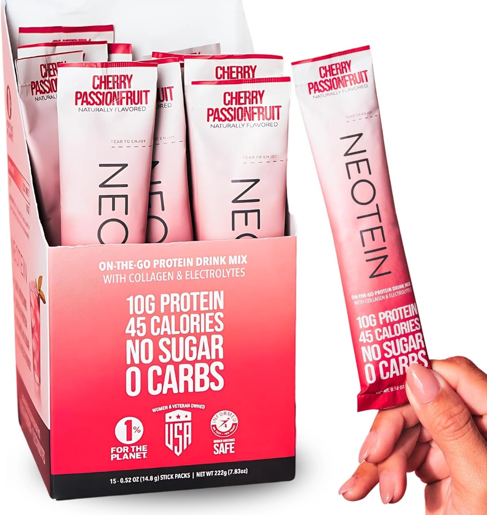 NEOTEIN: Paquets de poudre d'électrolyte, poudre de protéines avec 10g de protéines et collagène - Zéro sucre, pas de remplissage, pas de glucides