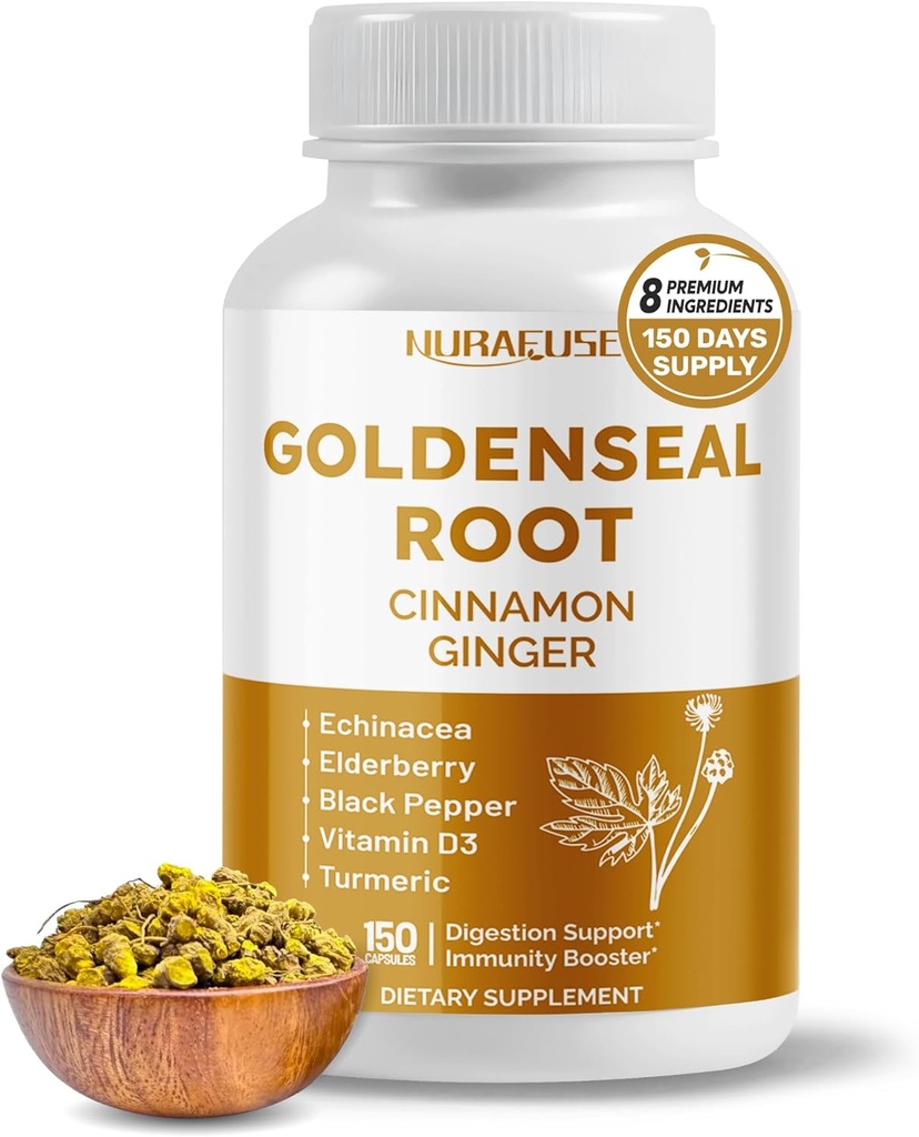 Racine d'or 8-en-1 Formule - avec Gingembre de cannelle Echinacea Piment noir Vitamine D3 - Sans OGM, sans gluten, sans soja