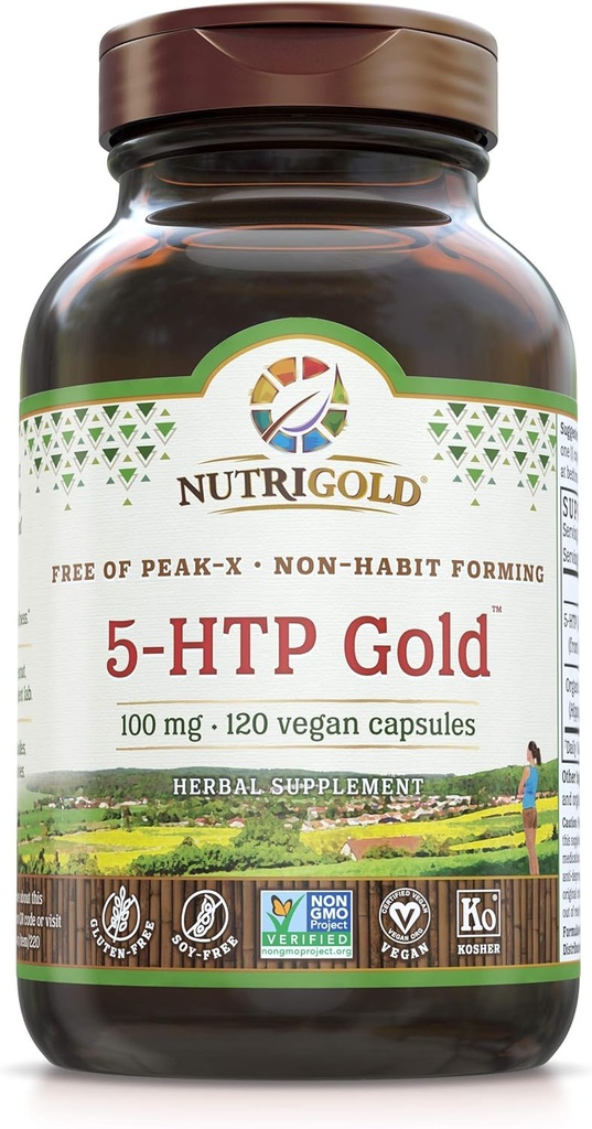 Nutrigold 5-htp 100mg, 120 Vegetarische Kapseln - Der Gold Standard reine 5-Htp-Extrakt garantiert frei von Harmful Peak-x, Gmos, & Allergene