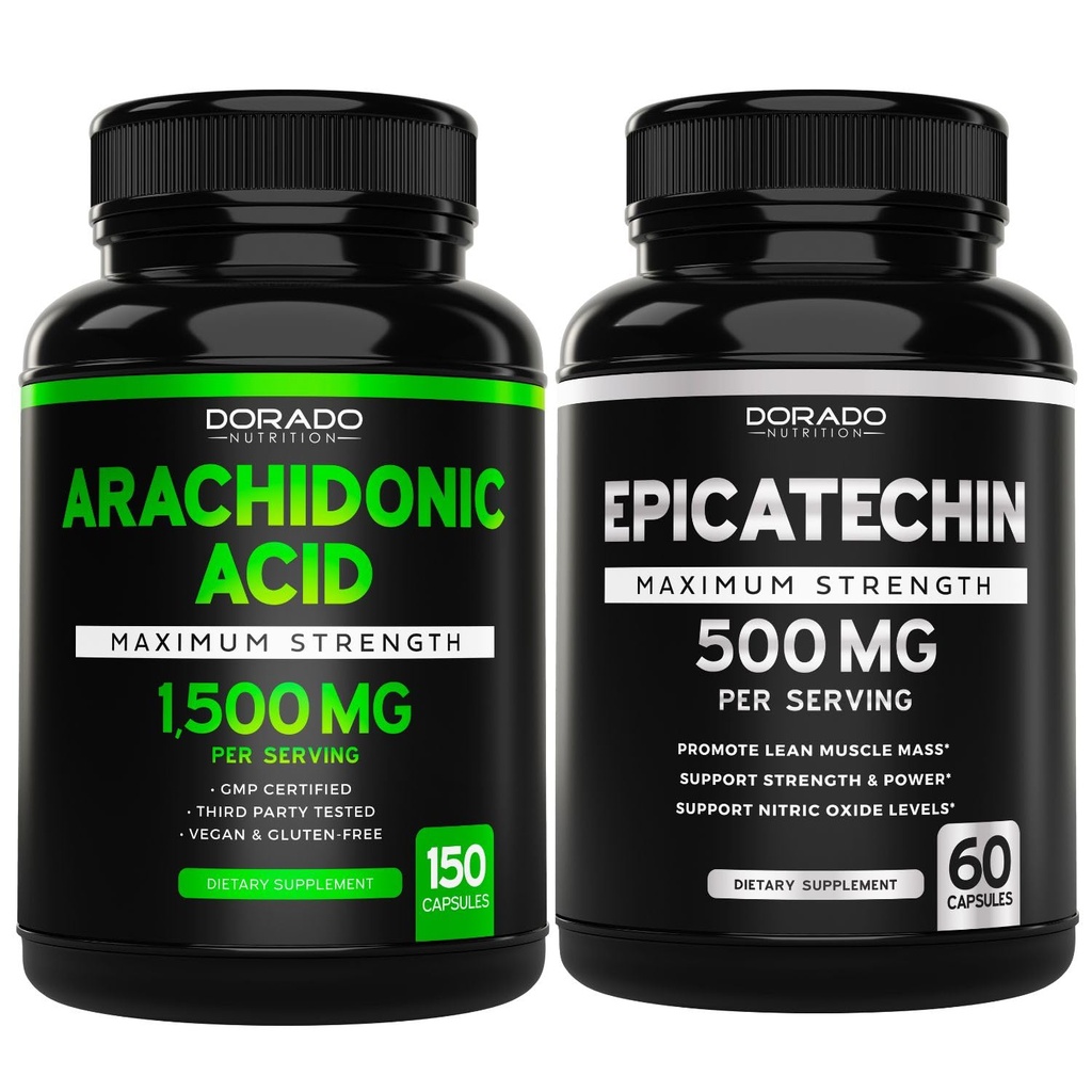 Arachidonsäure (150 Kapseln) - Muskel- und Kraftzusatz für Muskelmasse und Erholung für Männer und Frauen und Epicatechin-Extrakt (60 Kapseln) unterstützt Lean Muscle Pump & Gains - Non-GMO & Vegan