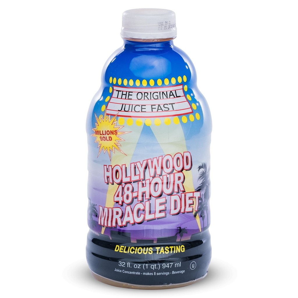 Alimentation d'Hollywood - 48 heures Miracle Jus de fruits Nettoyer Diet 1-Pack, Detox Cleanse pour la perte de poids et de rajeunissement, substitut d'aliments, régime d'action rapide, boisson de perte de poids, 32 Fl. Oz.