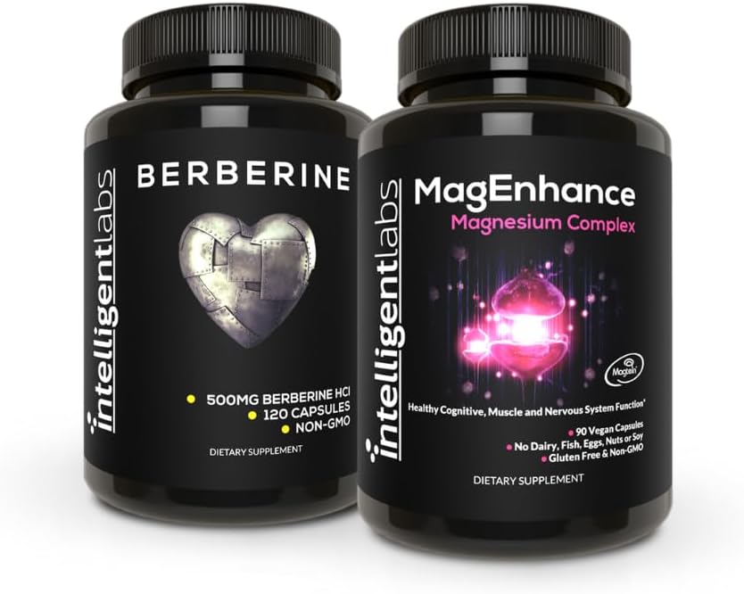 Intelligent Labs 2-in-1 Bundle of MagEnhance Magnesium Supplement (Magnesium L-Threonate Complex mit Mg Glycinate und Mg Taurate) und Max Strength Berberine 500MG Kapseln