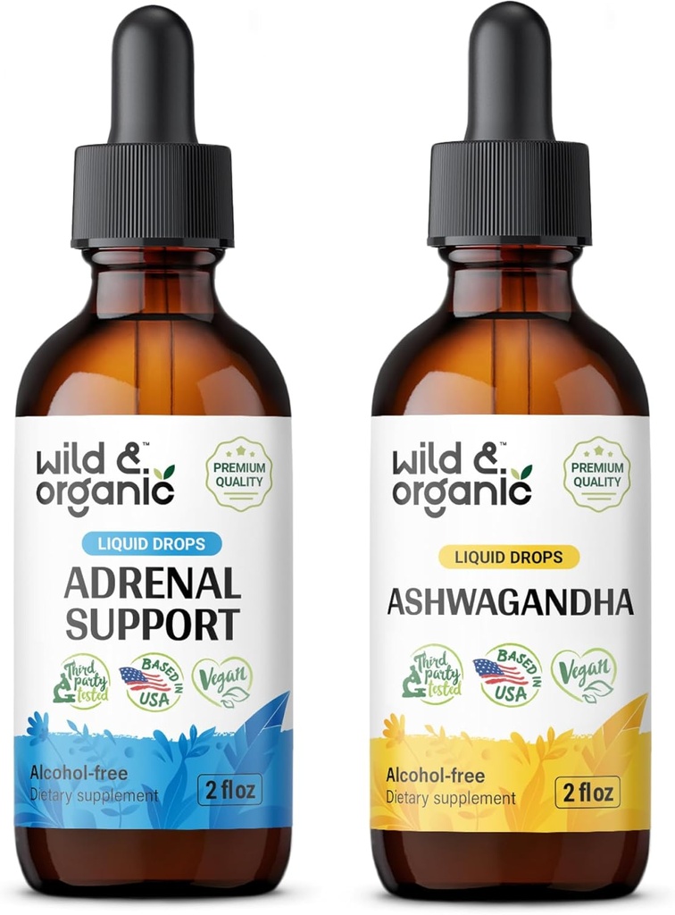Wild & Organic Adrenal Support Tinkture 2 fl oz & Ashwagandha Tinktur 2 fl oz