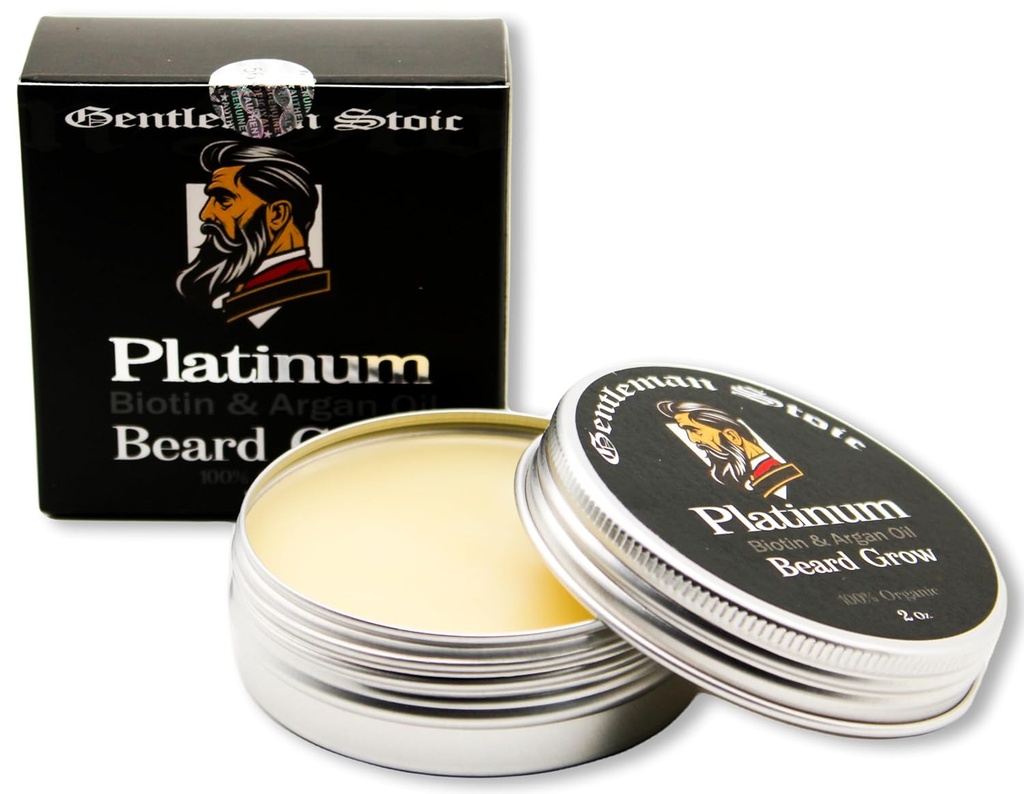 Platinum Bart wachsen– Alle natürlichen Bart Balsam für Männer - Biotin Enhanced Balm Mit Argan & Vitamin E Infused verlassen in Bart Conditioner für Männer – Vanilla Gewürz (2oz – Packung 1)