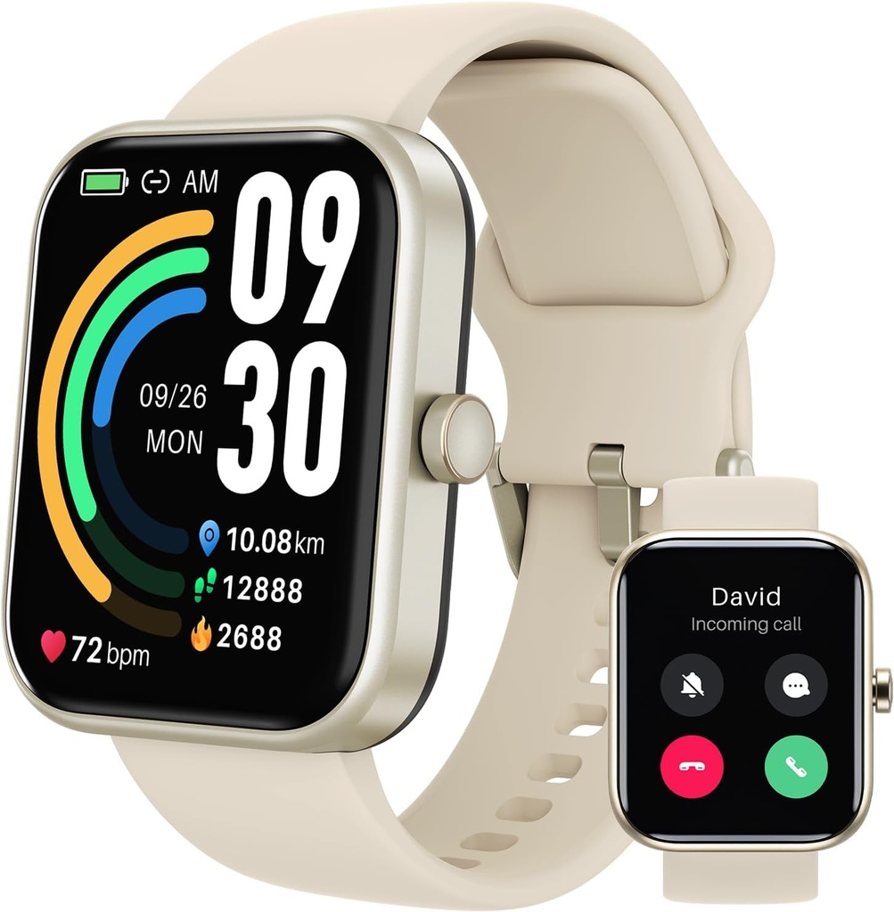 TOZO 2025 Nouvelle montre intelligente améliorée pour les hommes Femmes pour iPhone et Android, 1.83" Fitness Tracker Bluetooth Call [Réponse/Make], IP68 Waterproof Sleep Monitor, 100+ Modes Sport Gold