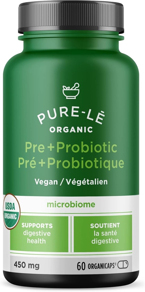 USDA Organic Prebiotic + Probiotic 60 Organicaps - Vegan Certified Organic Kosher Complete Daily Digestive Support. Alle natürlichen - Ultra Premium Verdauungsergänzungsmittel.