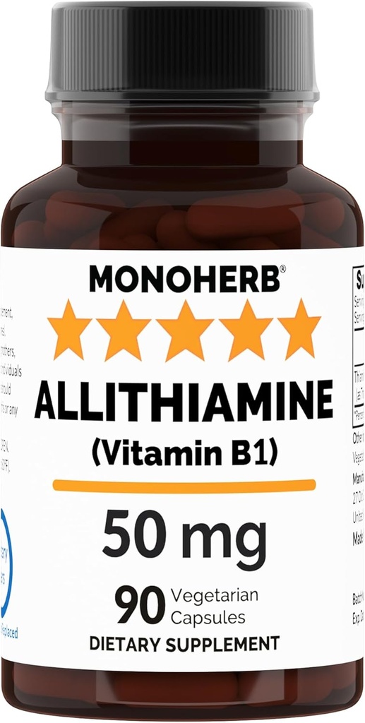 MONOHERB Allithiamine Vitamine B1 50 mg par gélule - 90 Capsules végétariennes