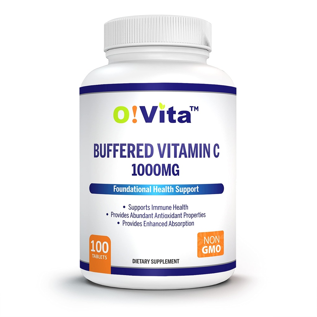 Vitamine tamponnée C 1000mg pour soutenir la santé immunitaire, 100 comprimés non OGM tamponnés, 100 jours d'approvisionnement