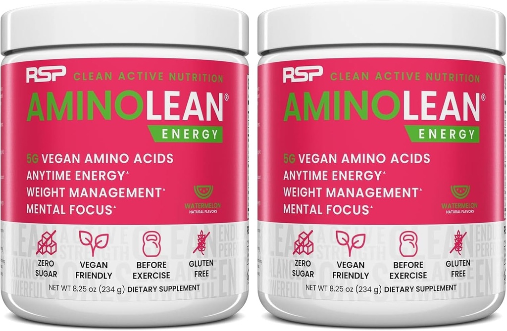 RSP NUTRITION AminoLean Pre Workout Powder, Amino Energy & Gewicht Management mit BCAA Aminosäuren & natürliche Koffein, Preworkout Boost für Männer & Frauen, 30 Serv (Pack von 2)