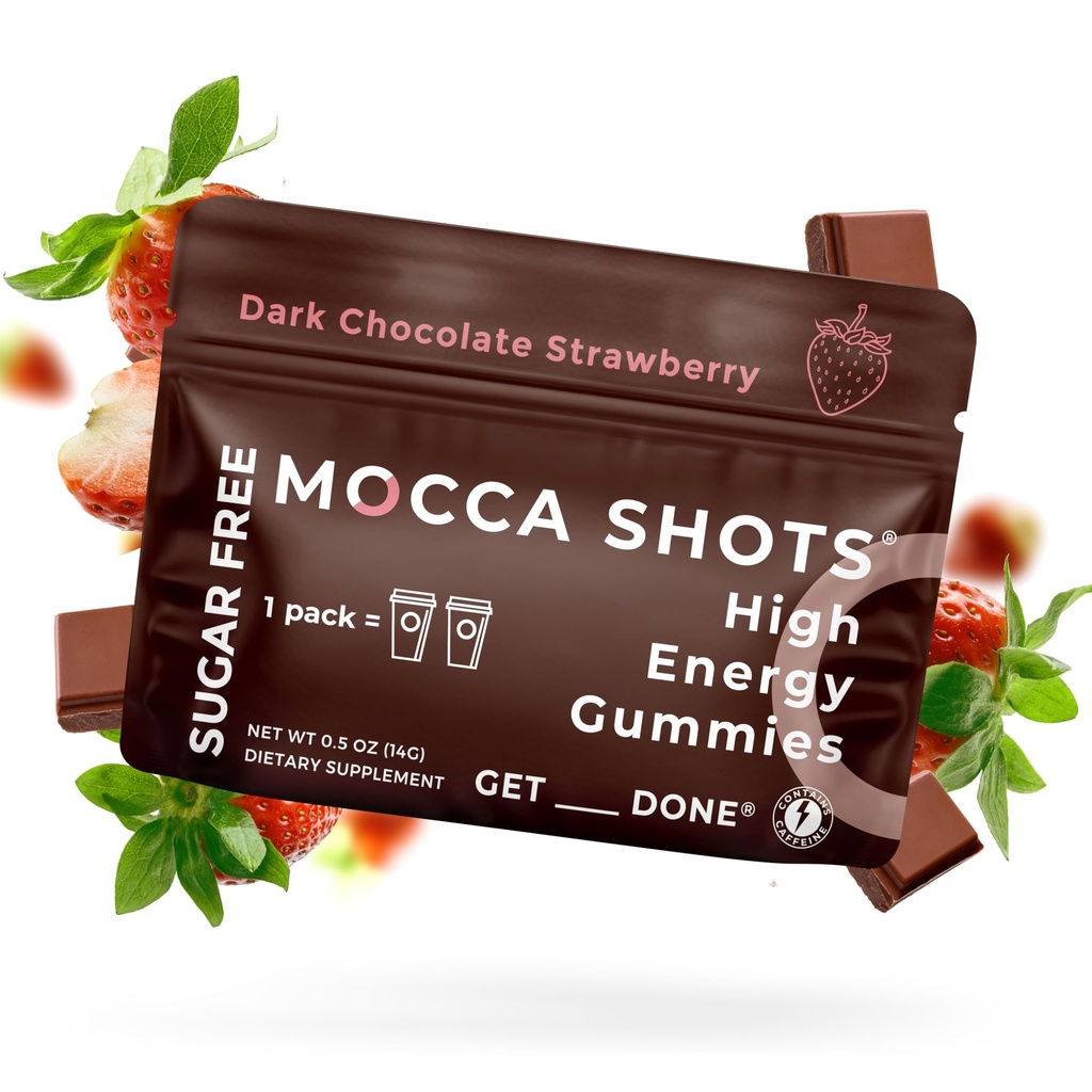 SGC Höchste Konzentration 100mg Koffein pro Gummy, 2 Gummi pro Packung, 6-Pack Mocca Schüsse Zuckerfreie Erdbeerpflanzen-basierte nootropic Instant Energy mit Ginkgo biloba, Theobromine.