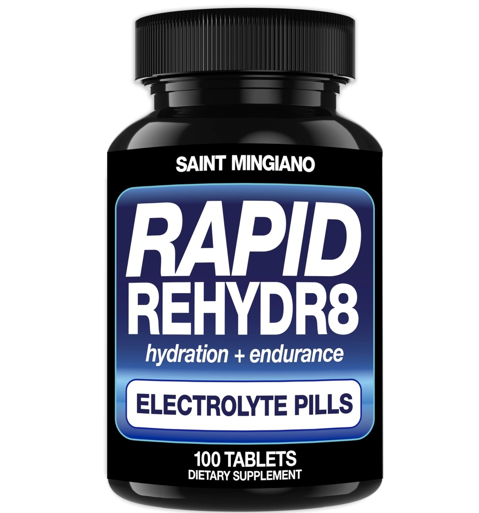 Rapid Rehydr8 Comprimés électrolytiques 100 Capsules – Pilules d'hydratation Aide à la prévention de la crampe et soutient l'endurance musculaire et la récupération - 100 Capsules faciles à avaler