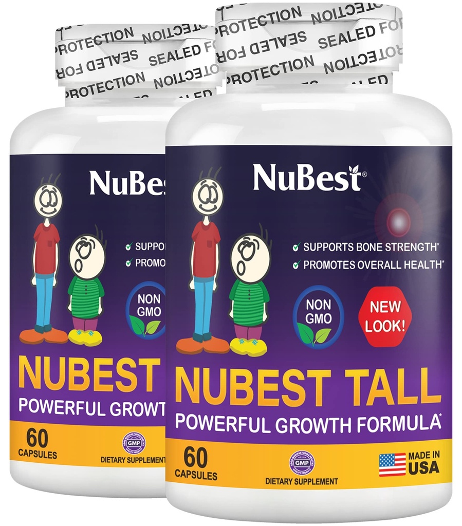 NuBest Tall | Unterstützung Knochenstärke, Knochengesundheit, Enhanced Immune und ganz Körper Wellness mit Kalzium, Kollagen und Kräuter für Alter 5+ & Teens | Pack 2 | 2 Monate Versorgung