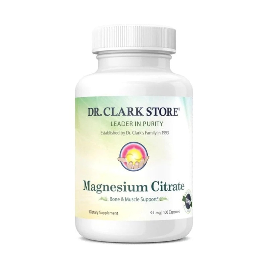 Dr. Clark Store Magnesium Citrat – 91mg, 100 Kapseln, unterstützt Energieproduktion, Enzymfunktion & Nervous System Health