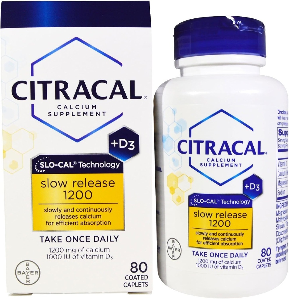 Citracal Calcium Slow Release 1200 + D3 Ergänzung beschichtete Kapseln - 80 ct, Packung von 3