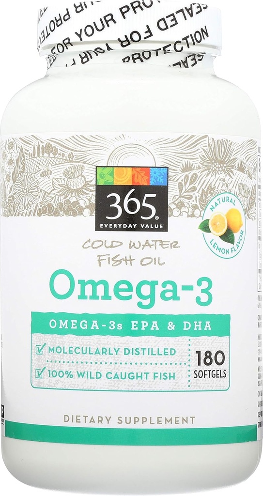 365 par Marché des aliments entiers, Oméga-3 Citron, 180 Comte