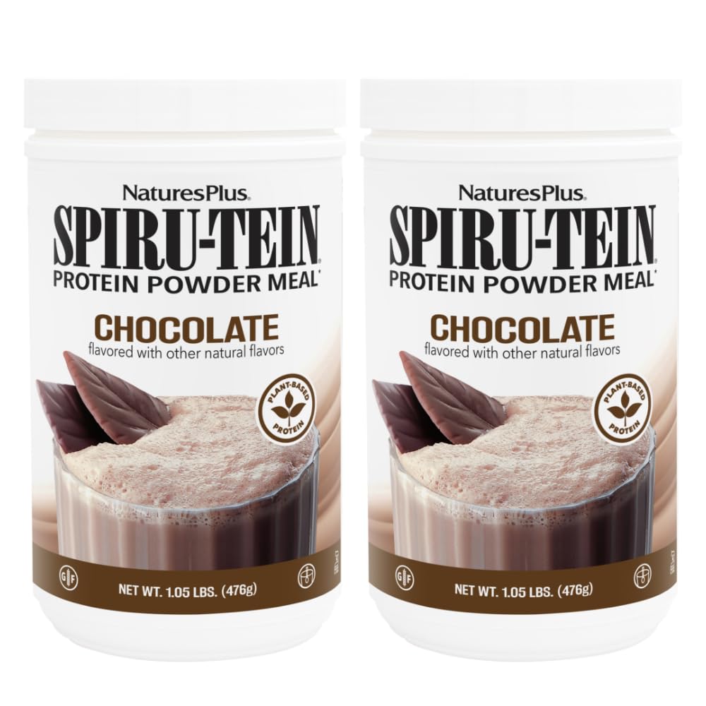 NaturesPlus SPIRU-TEIN, Schokolade - 1.05 lbs, Paket von 2 - Pflanzenbasierte Protein Shake - Non-GMO, Vegetarisch, Glutenfrei - 34 Gesamt Servierungen