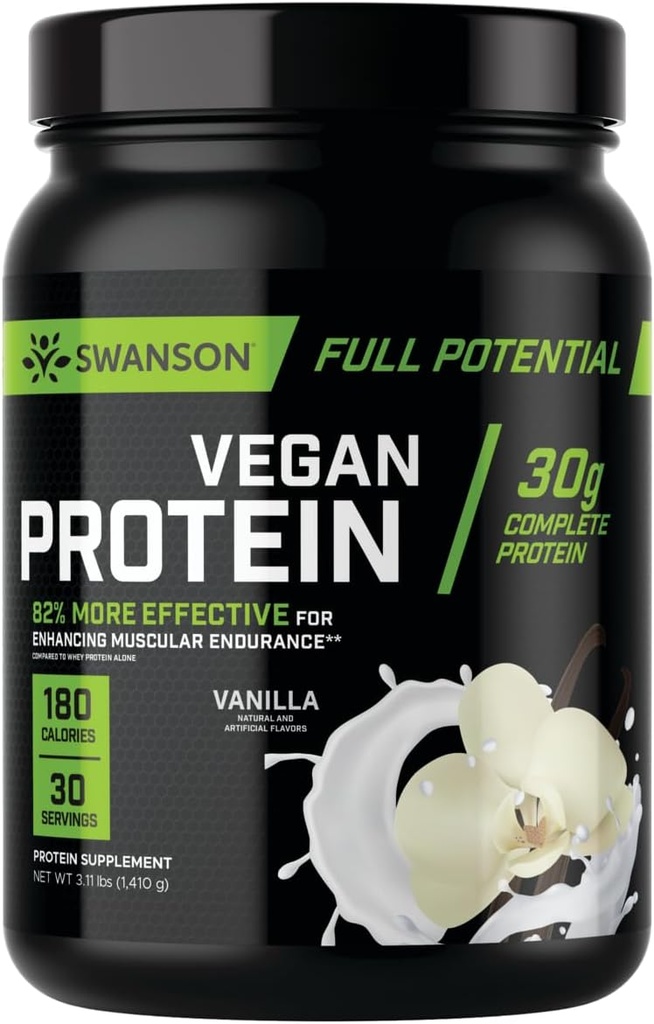 Swanson Full Potential Vegan Protein - Vanilla Flavor, ganz Vegan Protein Pulver für Muskelaufbau und -gewinnung - 30 g