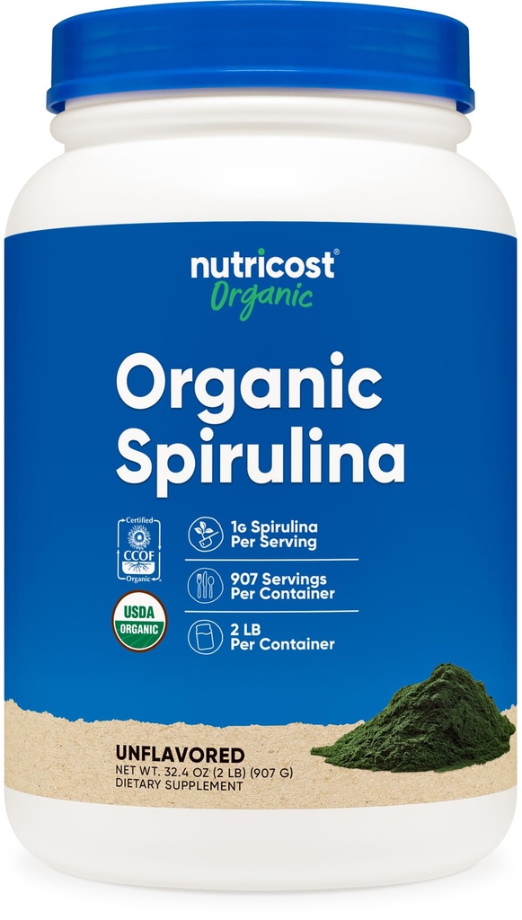 Poudre de spiruline biologique Nutricost 2 LB - Spiruline biologique pure et certifiée