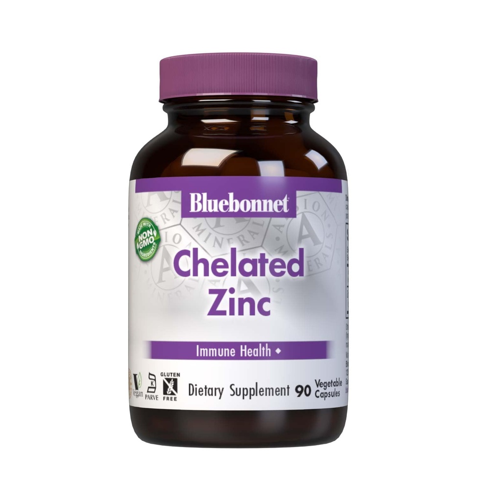 Bluebonnet Nutrition Albion Chelat Zink, Für Immun-Gesundheit & Enzym-Funktion*, Soja-Free, Gluten-Free, Non-GMO, Kosher Certified, Dairy-Free, Vegan, 90 Gemüsekapseln, 90 Serviergeräte