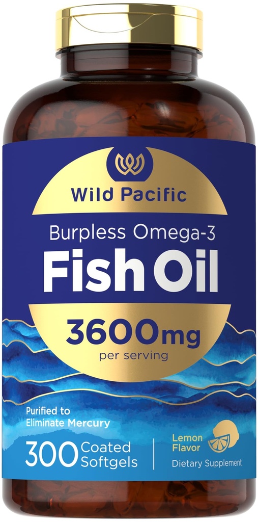Carlyle Burpless Fish Oil 3600 mg | 300 Softgels | mit Omega-3 Fettsäuren | Lemon Flavor | Non-GMO, Gluten Free Supplement | von Wild Pacific