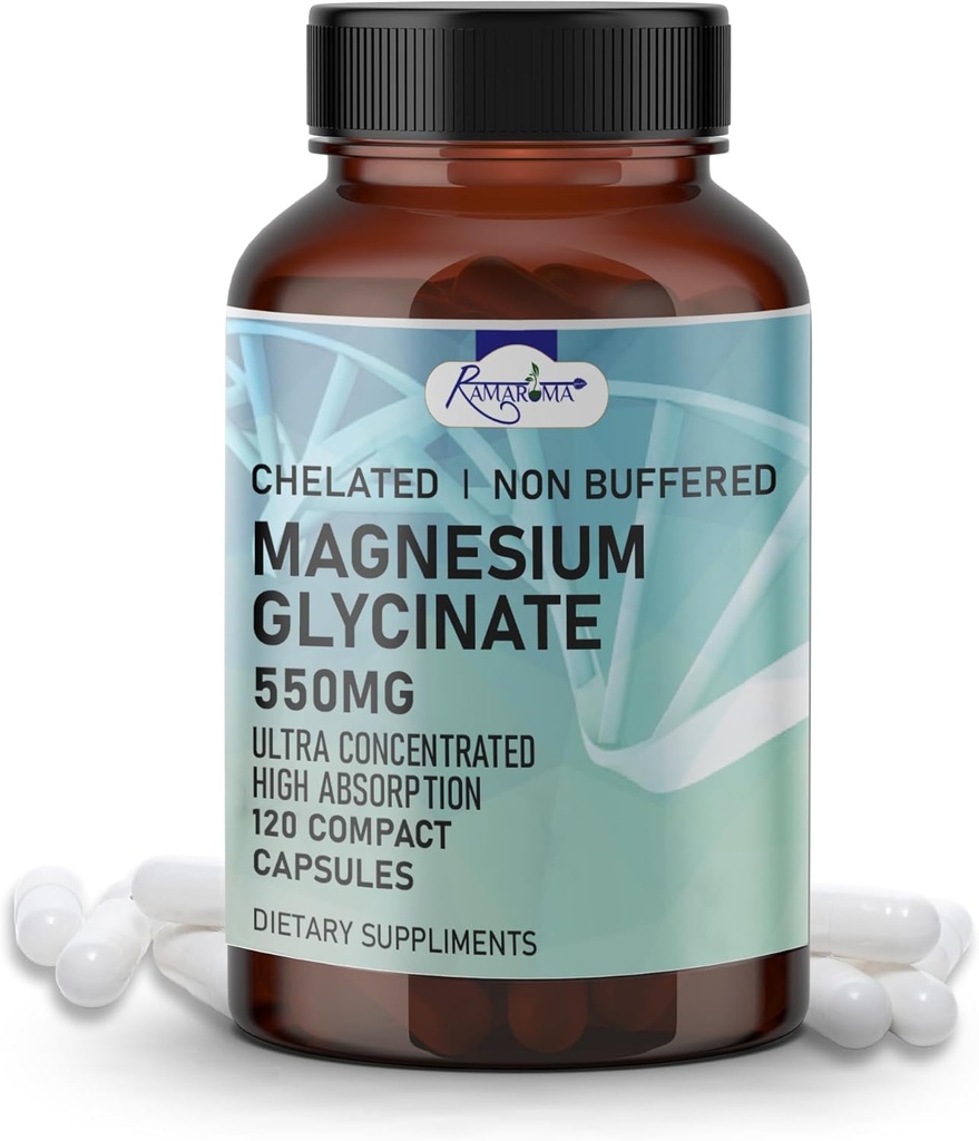 Glycinate de magnésium pur - Capsules à l'appui de la santé optimale - 120 Capsules (Dual Month Pack), haute absorption par Ramaroma