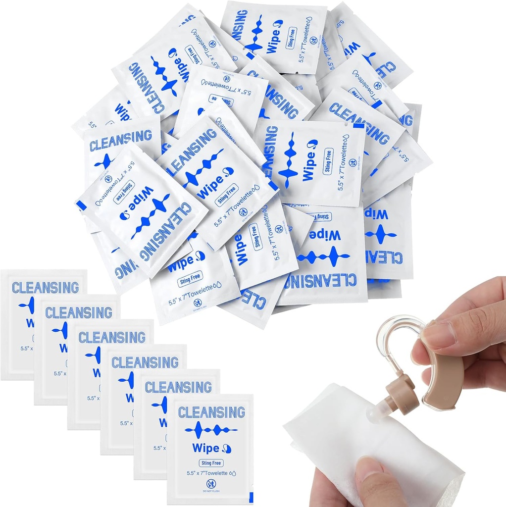 Timgle 200 Compte Wipes d'aide auditive Serviettes de nettoyage enroulées individuellement Wipes de nettoyage par téléphone Wipes de nettoyage d'ordinateur portable pour écouteurs Earwax Sweat Earmold Earplugs in Ear Monitors Clean Removal