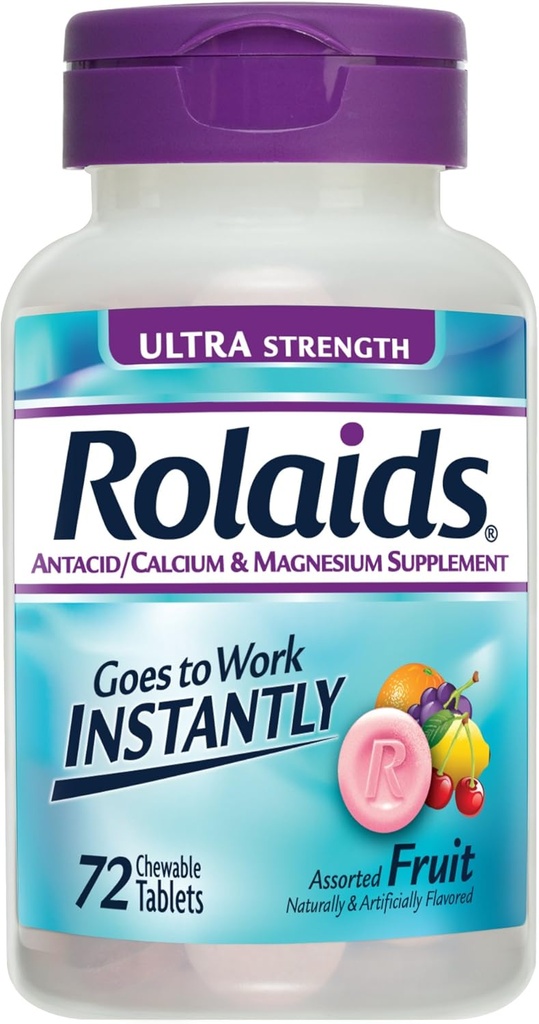 Rolaids Antacid Calcium & Magnesium Supplement Ultra Strength Tablets, Fruit 72 ea